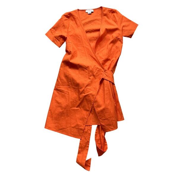 NWOT Never Fully Dressed Orange Linen-Blend Wrap Dress Women's Size Small - Picture 3 of 5